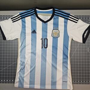 Adidas Messi Jersey Large Argentina Home 10 Futbol Soccer Climacool Striped 2014